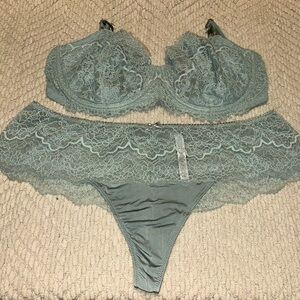 Victoria Secret Bra Set Wicked Unlined Lace 38D - Sage